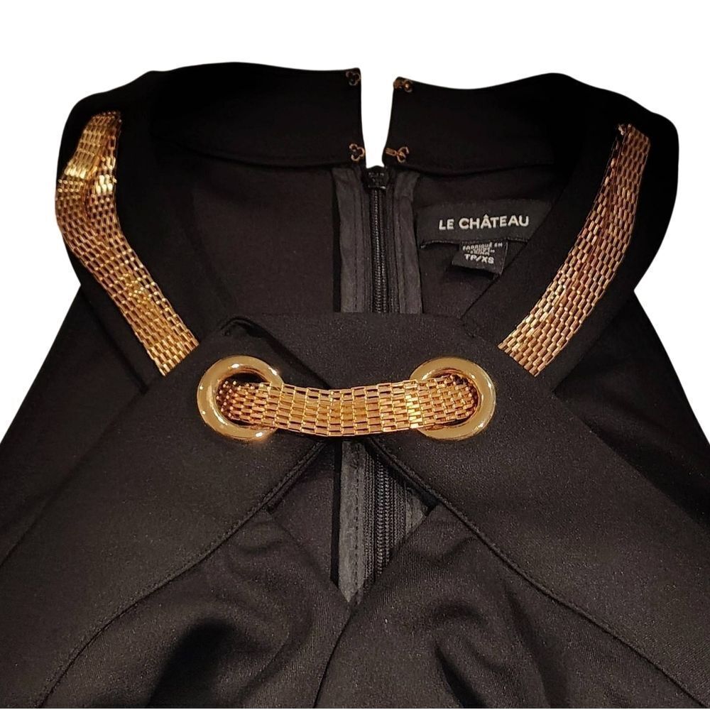 Le Chateau Black Halter Mini Dress with Gold Neck Chain Sx Xsmall Holiday Party - Picture 12 of 16